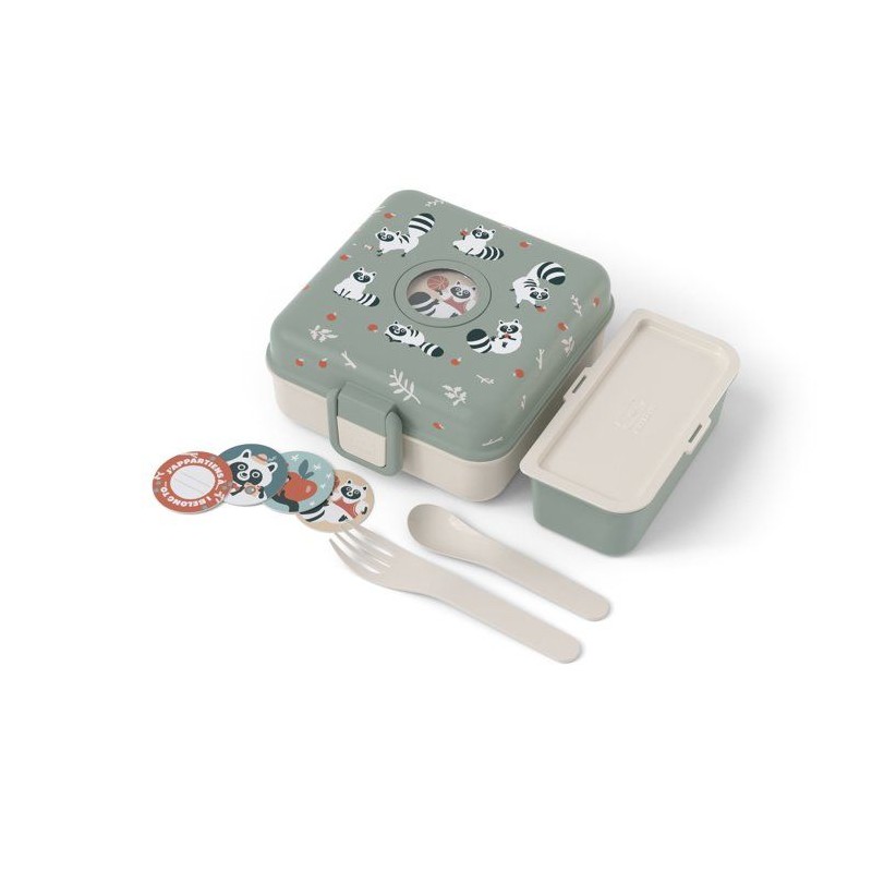 Kinder-Sandwichbox – MONBENTO – Inkl. Besteck – BPA-frei – Snacky Raccoon