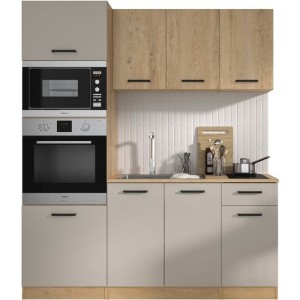 ALPAGA – Komplettküche – Eiche Silva / Greige – 180 x 60/31 x 211 cm – Mit Backofensäule und Arbeitsplatte – GAMI