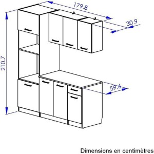ALPAGA - Cuisine complete - Chene silva / Grege - 180 x 60/31 x 211 cm - Avec colonne four et plan de travail - GAMI