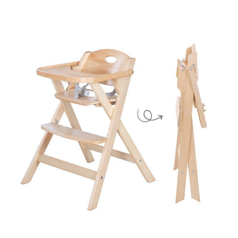 Chaise haute pliable - ROBA - FOLD UP SMART - Plateau repas + harnais de sécurité - Bois naturel