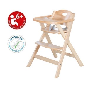 Klappbarer Hochstuhl – ROBA – SMART ZUSAMMENKLAPPBAR – Tablett + Sicherheitsgurt – Naturholz