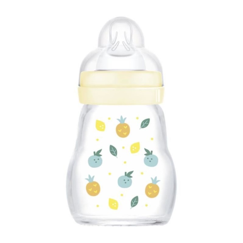 MAM Glass Bottle - 170ml - 0 to 6 months - Teat Flow 1 - White