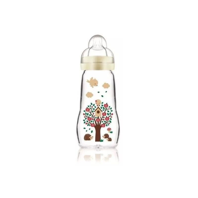 MAM Glass Bottle - 260ml - 0 to 6 months - Teat Flow 2 - White