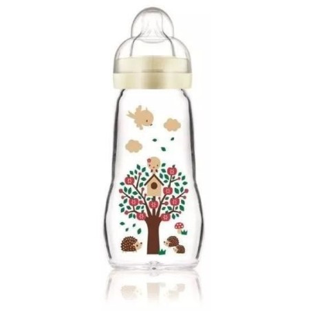 MAM Glass Bottle - 260ml - 0 to 6 months - Teat Flow 2 - White