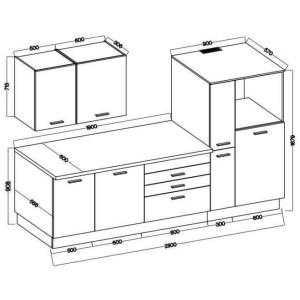 Komplette Küche AYA - Schwarzes Dekor - B 280 x T 60 x H 214 cm - Arbeitsplatte inklusive