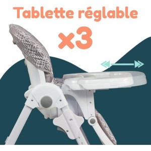 Chaise haute multipositions - BAMBISOL - Inclinable - Jusqu'a 3 ans - Beige / Blanc