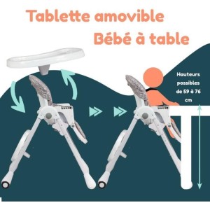 Chaise haute multipositions - BAMBISOL - Inclinable - Jusqu'a 3 ans - Beige / Blanc