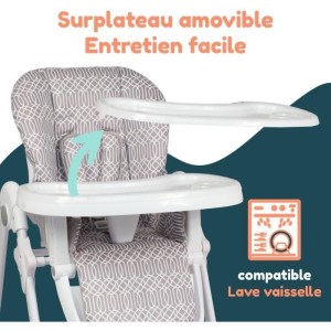 Chaise haute multipositions - BAMBISOL - Inclinable - Jusqu'a 3 ans - Beige / Blanc