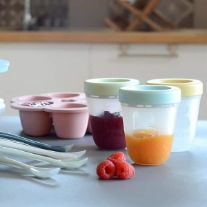 BEABA Multiportions en silicone de qualité premium, résistance thermique, couvercle hermétique, Fabriqué en Italie, 6x90 ml