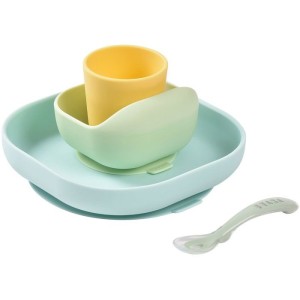 Coffret repas - BEABA - 4 pieces - En silicone - Jaune/Vert