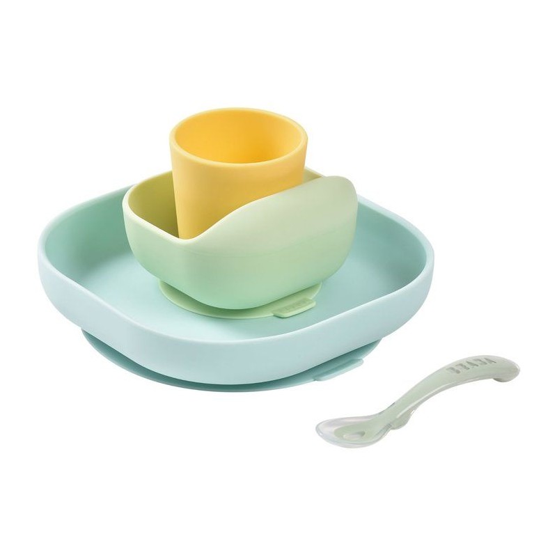 BEABA 4-piece silicone suction cup dish set - Yellow