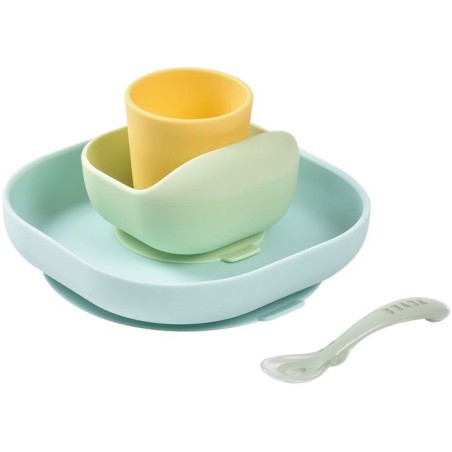 BEABA 4-teiliges Silikon-Saugnapf-Geschirrset - Gelb