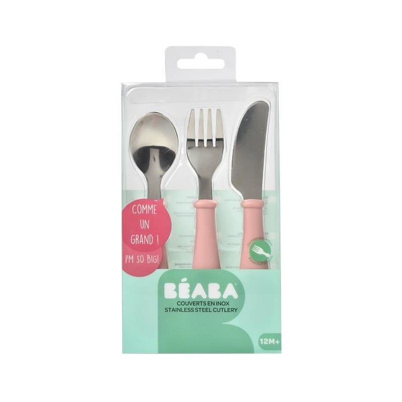 BEABA Set of 3 old pink stainless cutlery