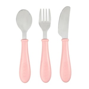 BEABA Set mit 3 alten rosa Edelstahlbesteck |  ENSEMBLE - SET REPAS...