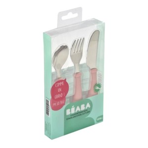BEABA Set mit 3 alten rosa Edelstahlbesteck