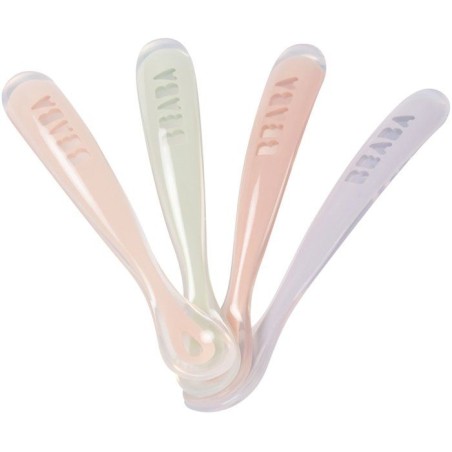 BEABA Set of 4 silicone 1st age spoons (windy blue + eucalyptus green + light mist + old pink)