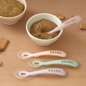 BEABA Lot of 4 spoons 2nd age silicone (dark blue + pink + light mist + airy green)