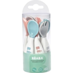 BÉABA, Set Premiers Couverts ergonomiques, 6 Cuilleres et 4 Fourchettes, Manche court et arrondis, Prise en main facile pour B