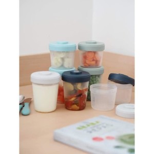 BÉABA - Lot 12 Portions Conservation et 2 Cuilleres Silicone - Pack 1er Repas - Eucalyptus