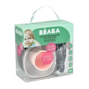 BEABA, Baby Silicone Meal Box, With Suction Cup, Anti-slip, 4 Pieces, Plate + Bowl + Glass + Spoon, Night Blue