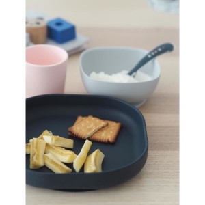 BEABA, Baby-Silikon-Mahlzeitbox, mit Saugnapf, rutschfest, 4 Stück, Teller + Schüssel + Glas + Löffel, Nachtblau
