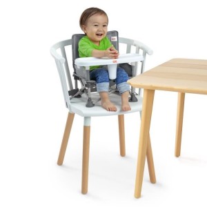 BRIGHT STARTS Compact Folding Booster Seat - Pop 'N Sit, Removable Tray, Ultra Compact, Carry Bag Included