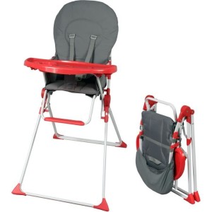 Chaise haute fixe BAMBISOL - Des 6 mois - Mixte - Gris et rouge - Assise en PVC - Tablette amovible et réglable