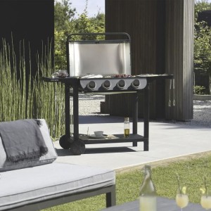 COOK'IN GARDEN Barbecue gaz FLAVO 76SC sur chariot - 4 feux - 10 kW - L 158×l 59×H 105 cm - Surface cuisson : L 76×l 40 cm -
