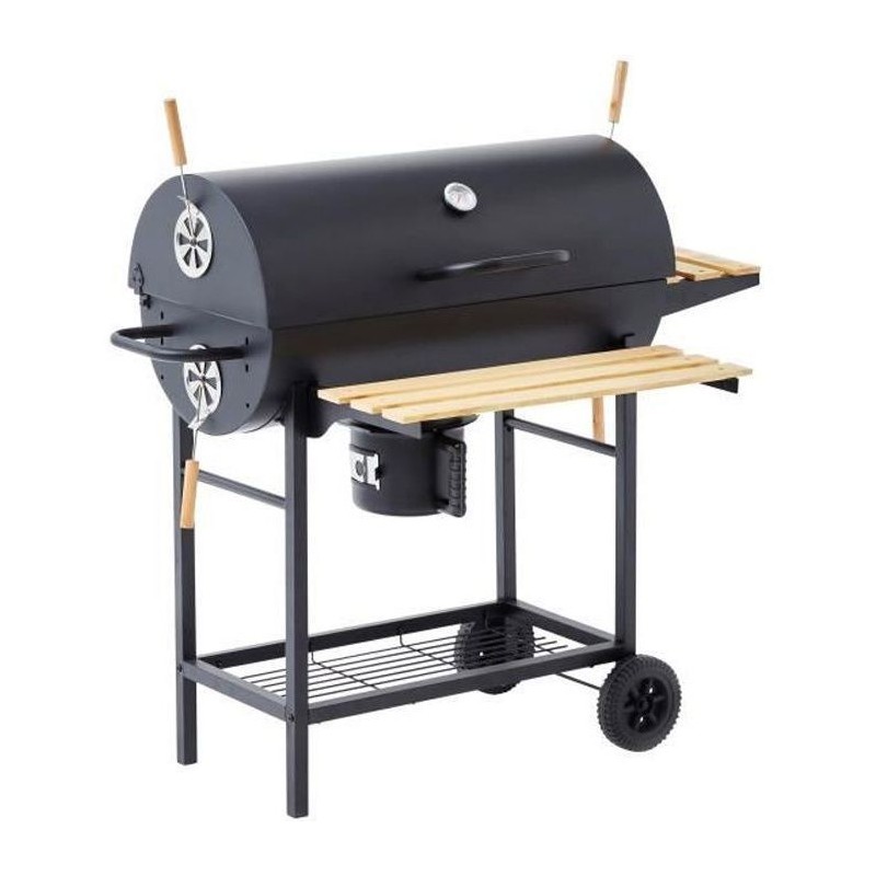 COOKING BOX Barbecue a charbon MIKE - 115x66x106 cm - 2 grilles acier chromé - Surface de cuisson : 71x35 cm - Noir