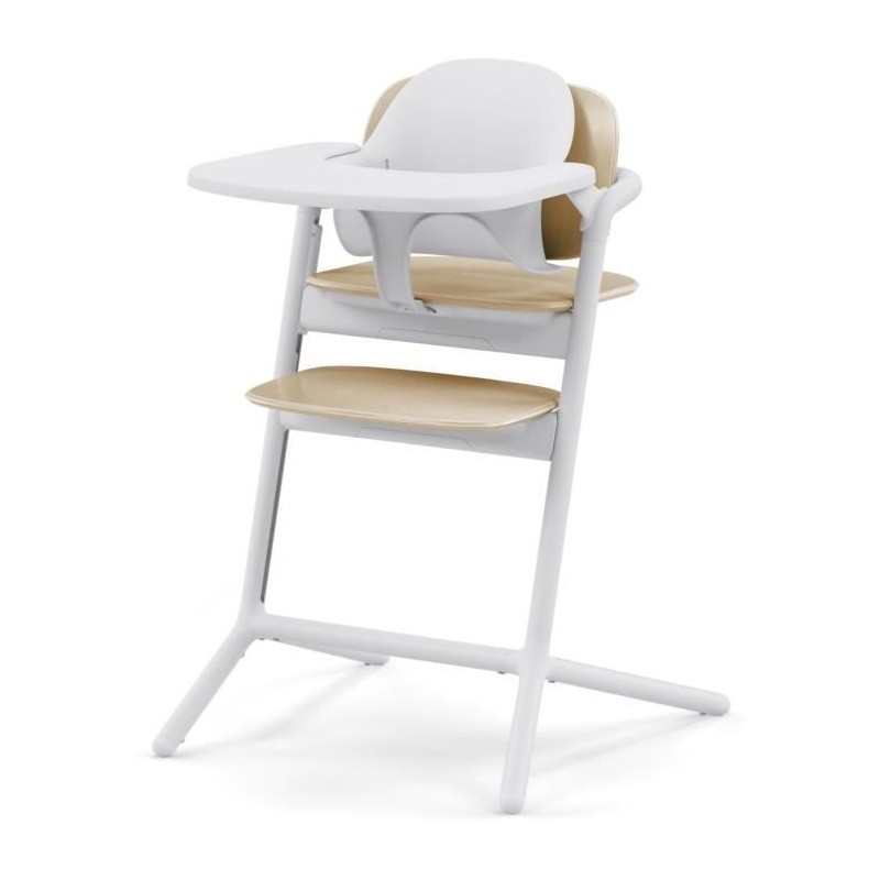 CYBEX - Chaise haute évolutive - Pack 3 en 1 - LEMO 2 - Blanc/ Bois - Réglable en hauteur et en profondeur - Set bébé inclus