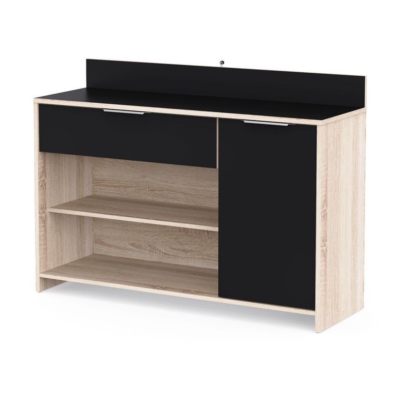 Buffet de cuisine - Décor chene brut et noir - Contemporain - 1 porte - MIKE - L 123 cm