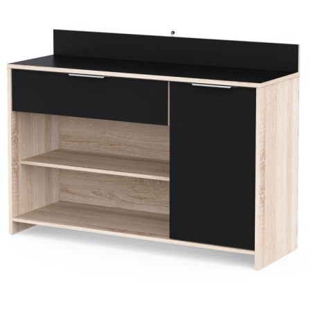 Buffet de cuisine - Décor chene brut et noir - Contemporain - 1 porte - MIKE - L 123 cm