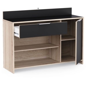Buffet de cuisine - Décor chene brut et noir - Contemporain - 1 porte - MIKE - L 123 cm