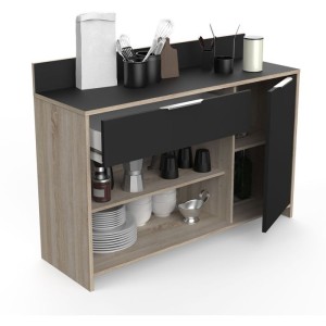 Buffet de cuisine - Décor chene brut et noir - Contemporain - 1 porte - MIKE - L 123 cm