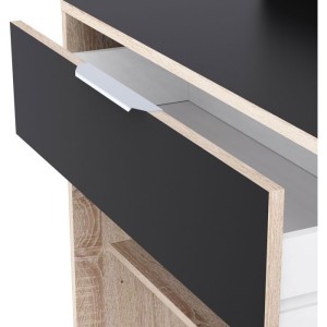 Buffet de cuisine - Décor chene brut et noir - Contemporain - 1 porte - MIKE - L 123 cm