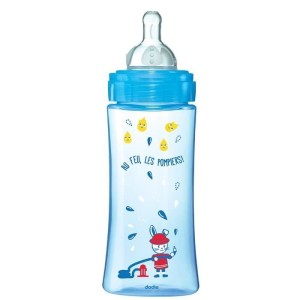 DODIE Initiation Bottle + 330ml BLUE FIREFIGHTER - +6 Monate - Runde Zitze 3 Geschwindigkeiten - Durchfluss 3