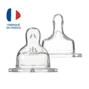 Dodie Biberon Sensation+ Anti-Coliques Tétine Plate Col Large Débit 4 - 6 mois et plis. Lot de 2 tétines.