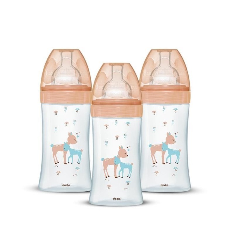 Set von 3 Dodie Anti -Color -Biberonenempfindlichkeit+ - Glas - 270 ml - 0-6 Monate - Flat -Schnuller - Ablagerung 2