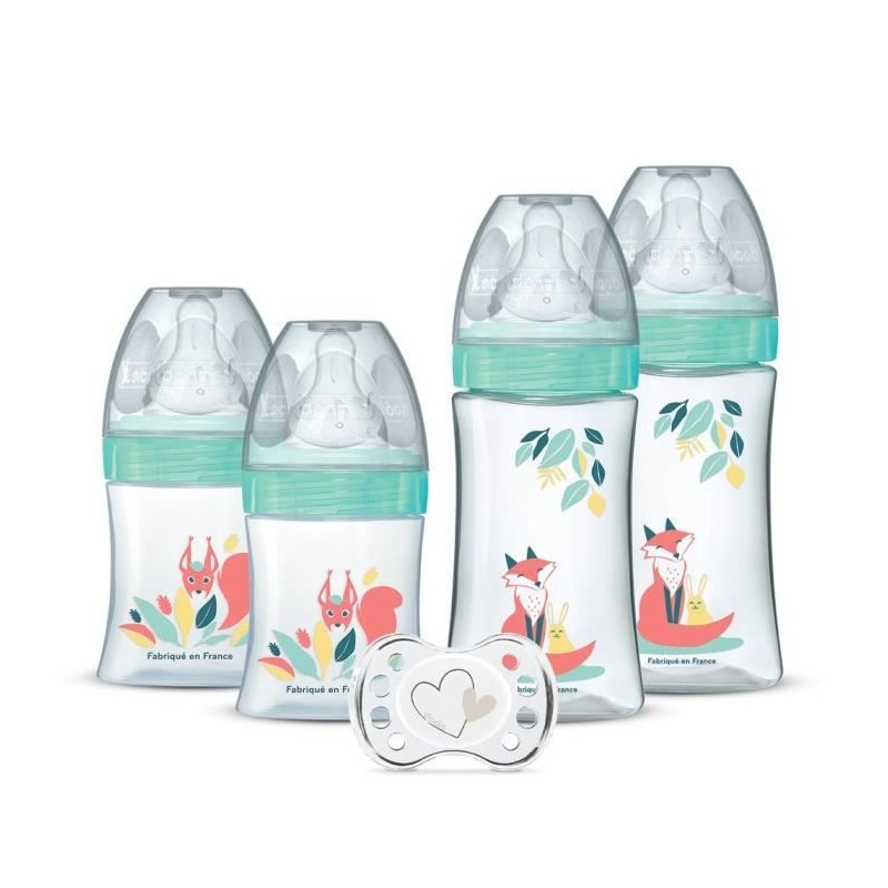 DODIE Set of 4 birth bottles Round Anti-Colic Teat (2x150mL and 2x270mL), + a birth pacifier