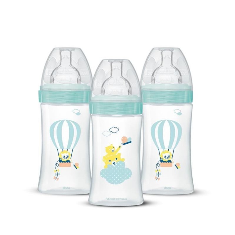 Pack of 3 baby bottles - DODIE - EB19 - 270 ml - Flat teat - Green