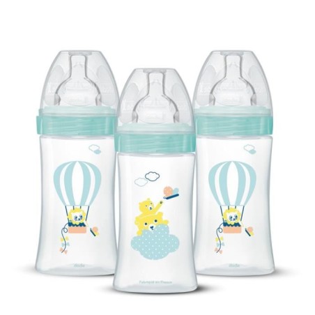3er-Pack Babyflaschen - DODIE - EB19 - 270 ml - Flacher Sauger - Grün