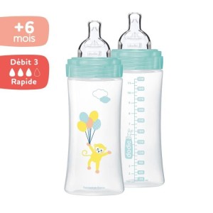 Dodie Biberon Sensation+ Anti-Coliques débit 3 +6mois Ballons Lot de 2 x 330ml