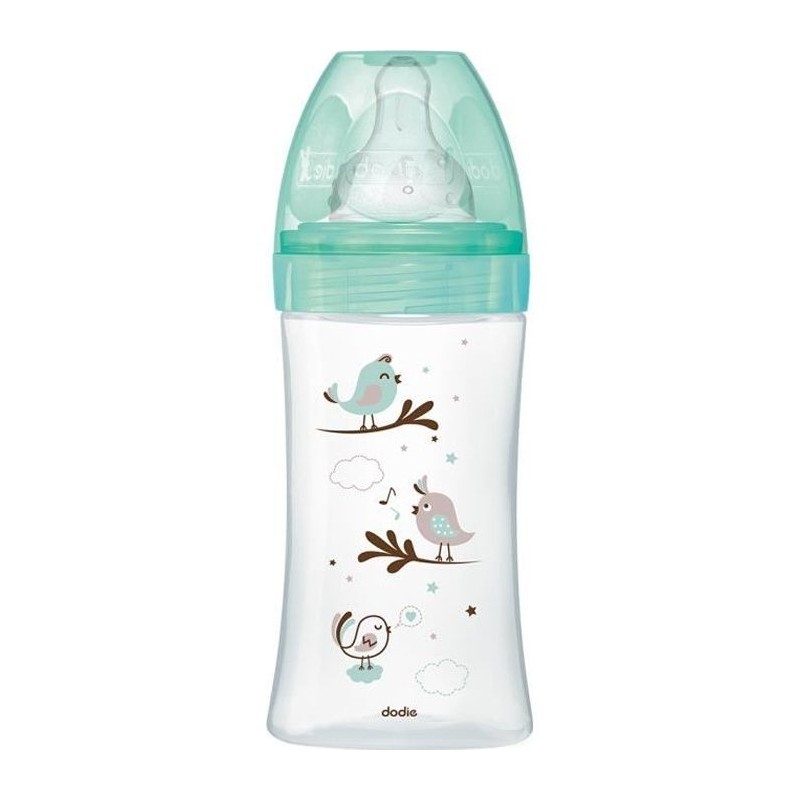 DODIE Anti-colic bottle Initiation + GLASS 3 speeds flow 2 - 270ml - VERT BIRDS