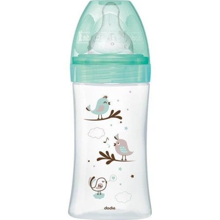 DODIE Anti-Kolik-Flasche Initiation + GLAS 3 beschleunigt den Durchfluss 2 - 270 ml - VERT BIRDS