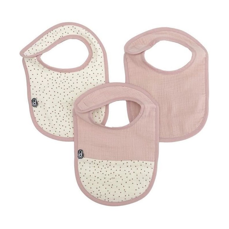 Lot x3 bavoirs - DOMIVA - 6-12 mois - Gaze de coton - Vieux rose