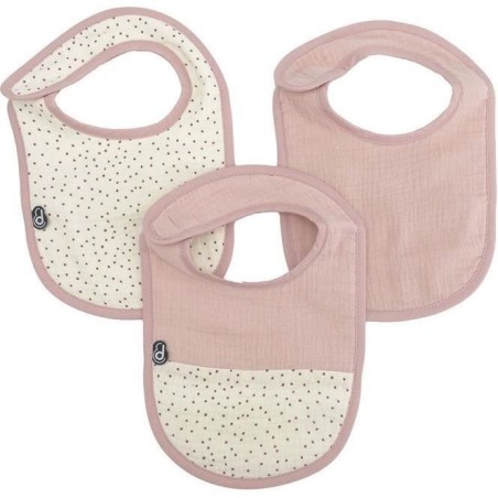 Lot x3 bavoirs - DOMIVA - 6-12 mois - Gaze de coton - Vieux rose