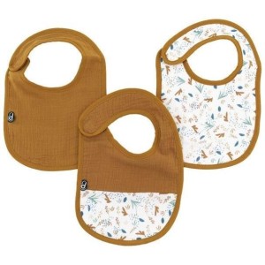 Lot x3 bavoirs - DOMIVA - 6-12 mois - Gaze de coton - Caramel imprimé au fil de l'eau