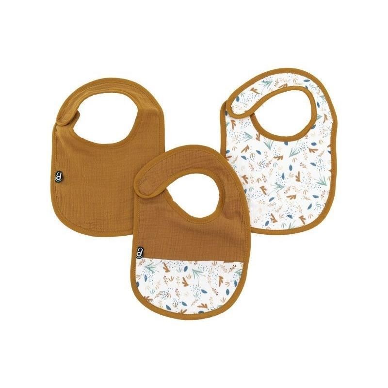 Pack of 3 bibs - DOMIVA - 6-12 months - Cotton gauze - Caramel printed on the water