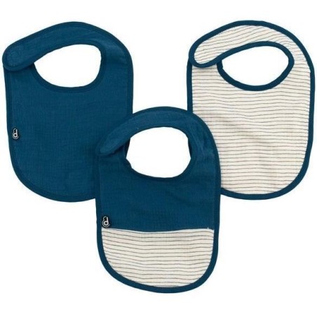 Lot x3 bavoirs - DOMIVA - 6-12 mois - Gaze de coton - Indigo