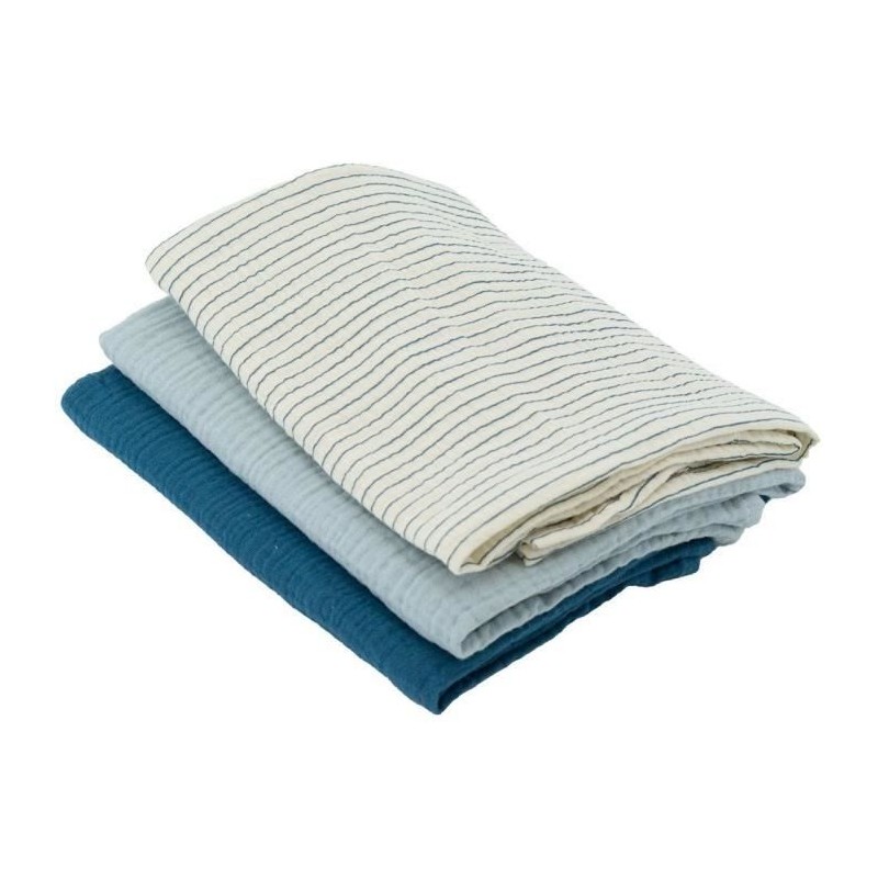 Set mit 3 Bambuswickeltüchern – DOMIVA – 1 bedruckt + 2 einfarbig – Indigoblau – 60 x 60 cm